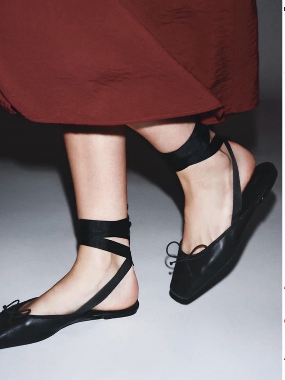 New Zara Black Ankle Wrap Ballet Flats - 38